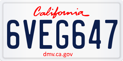 CA license plate 6VEG647