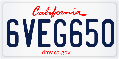 CA license plate 6VEG650