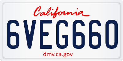 CA license plate 6VEG660
