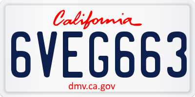 CA license plate 6VEG663