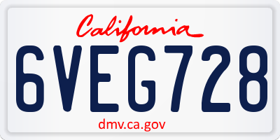 CA license plate 6VEG728