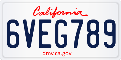 CA license plate 6VEG789
