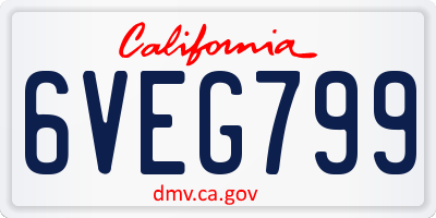 CA license plate 6VEG799