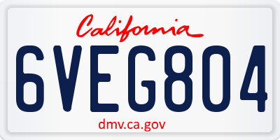 CA license plate 6VEG804