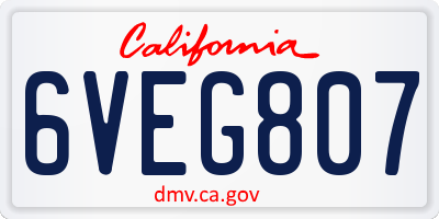CA license plate 6VEG807