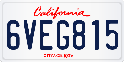 CA license plate 6VEG815