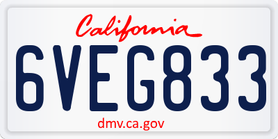CA license plate 6VEG833