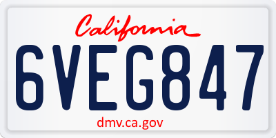 CA license plate 6VEG847