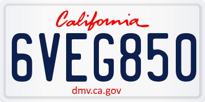 CA license plate 6VEG850