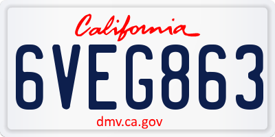 CA license plate 6VEG863