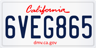 CA license plate 6VEG865
