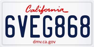 CA license plate 6VEG868