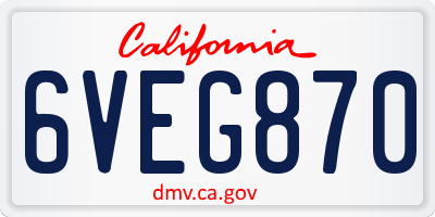 CA license plate 6VEG870