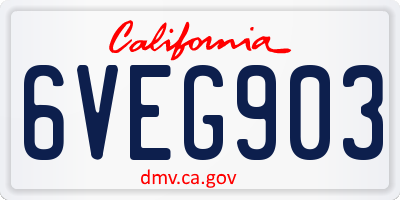 CA license plate 6VEG903
