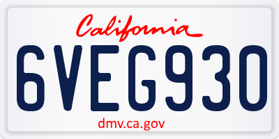 CA license plate 6VEG930