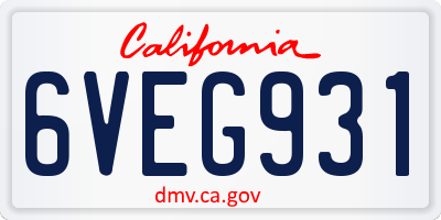 CA license plate 6VEG931