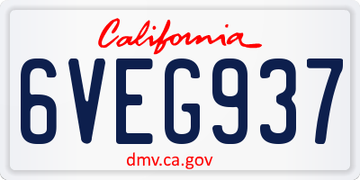 CA license plate 6VEG937