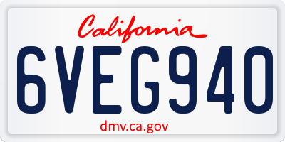 CA license plate 6VEG940