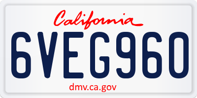 CA license plate 6VEG960