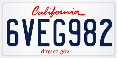 CA license plate 6VEG982