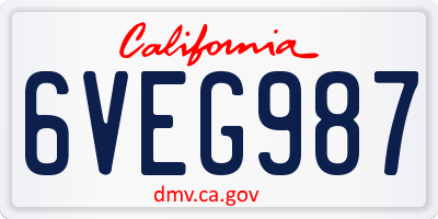 CA license plate 6VEG987