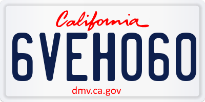 CA license plate 6VEH060