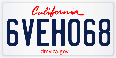 CA license plate 6VEH068