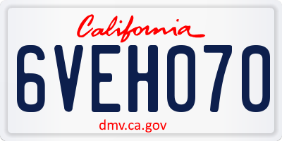 CA license plate 6VEH070