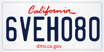 CA license plate 6VEH080