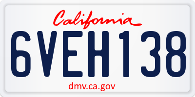 CA license plate 6VEH138