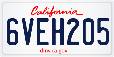 CA license plate 6VEH205