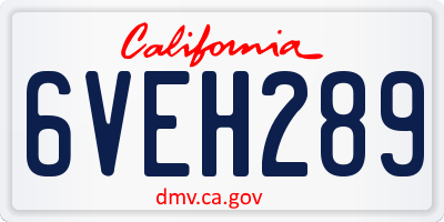 CA license plate 6VEH289