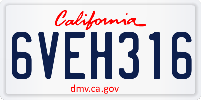 CA license plate 6VEH316