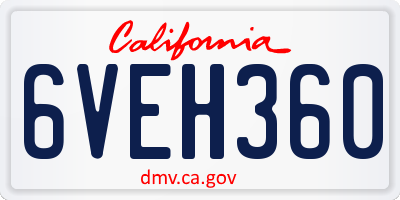 CA license plate 6VEH360