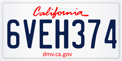 CA license plate 6VEH374