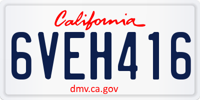CA license plate 6VEH416