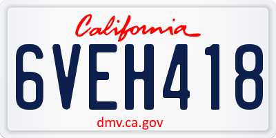CA license plate 6VEH418