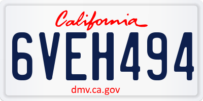 CA license plate 6VEH494