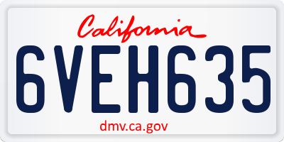 CA license plate 6VEH635