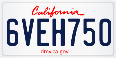 CA license plate 6VEH750