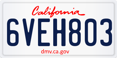 CA license plate 6VEH803
