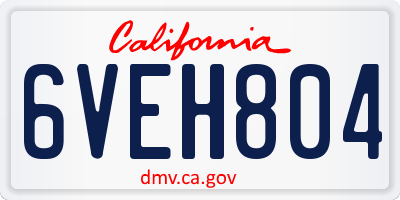 CA license plate 6VEH804