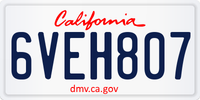 CA license plate 6VEH807