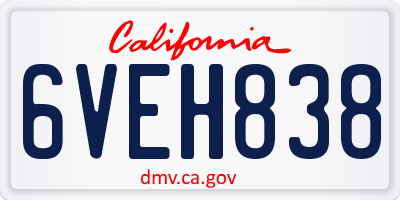 CA license plate 6VEH838