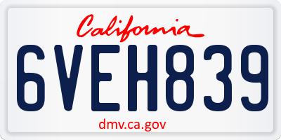 CA license plate 6VEH839
