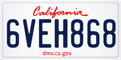 CA license plate 6VEH868