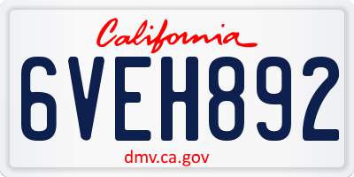 CA license plate 6VEH892