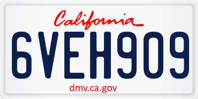 CA license plate 6VEH909
