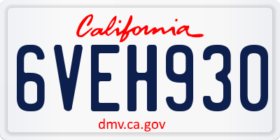 CA license plate 6VEH930