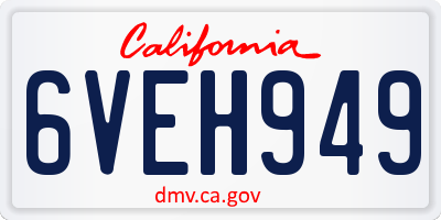 CA license plate 6VEH949